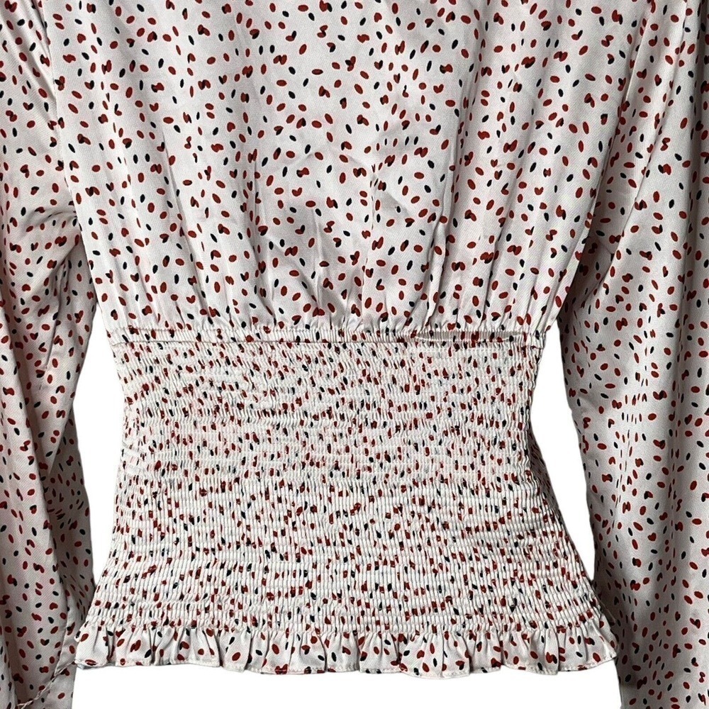 Princess Polly Size 2 Top Blouse Long Sleeves Smocked Waist Square Neck Pink Red - Picture 7 of 10